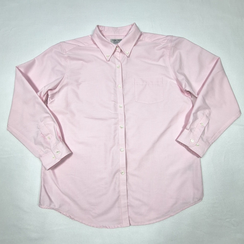 Cabin Creek Button Down Shirt Womens 10 Pink Long Sleeve Wrinkle Free Oxford
